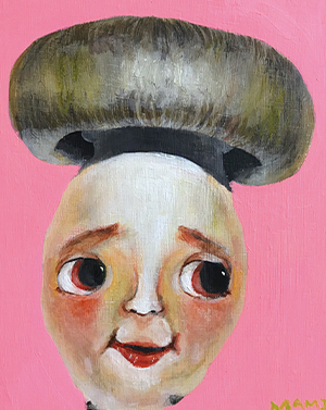 大黒シメジちゃん　H180mm x W140mm（アクリル・木製パネル・パステル）